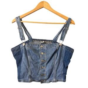 American Eagle Corset Top Women’s Size XXL Denim Western Boho Smocking Crop Blue